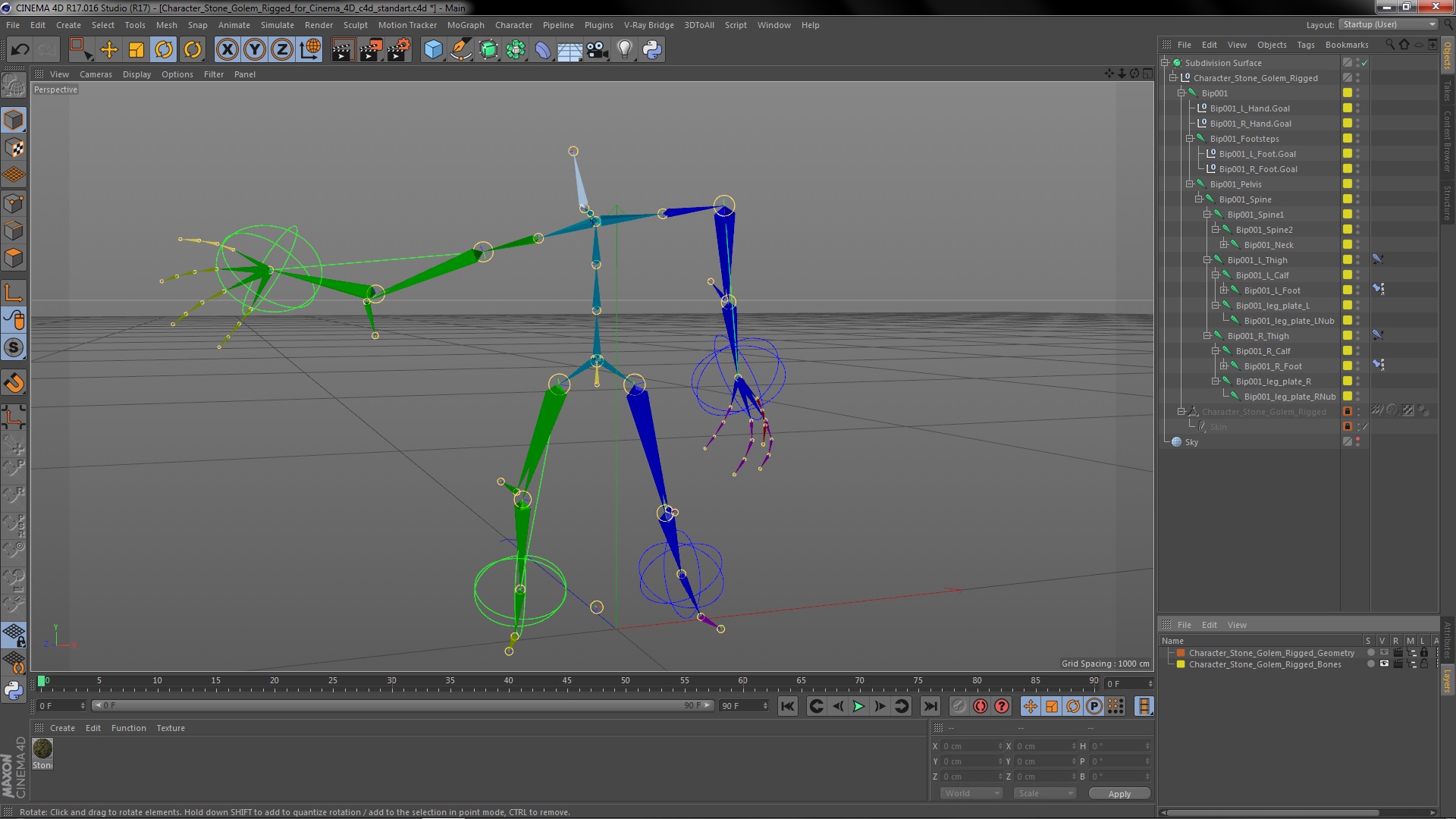 Character Stone Golem Rigged for Cinema 4D 3D