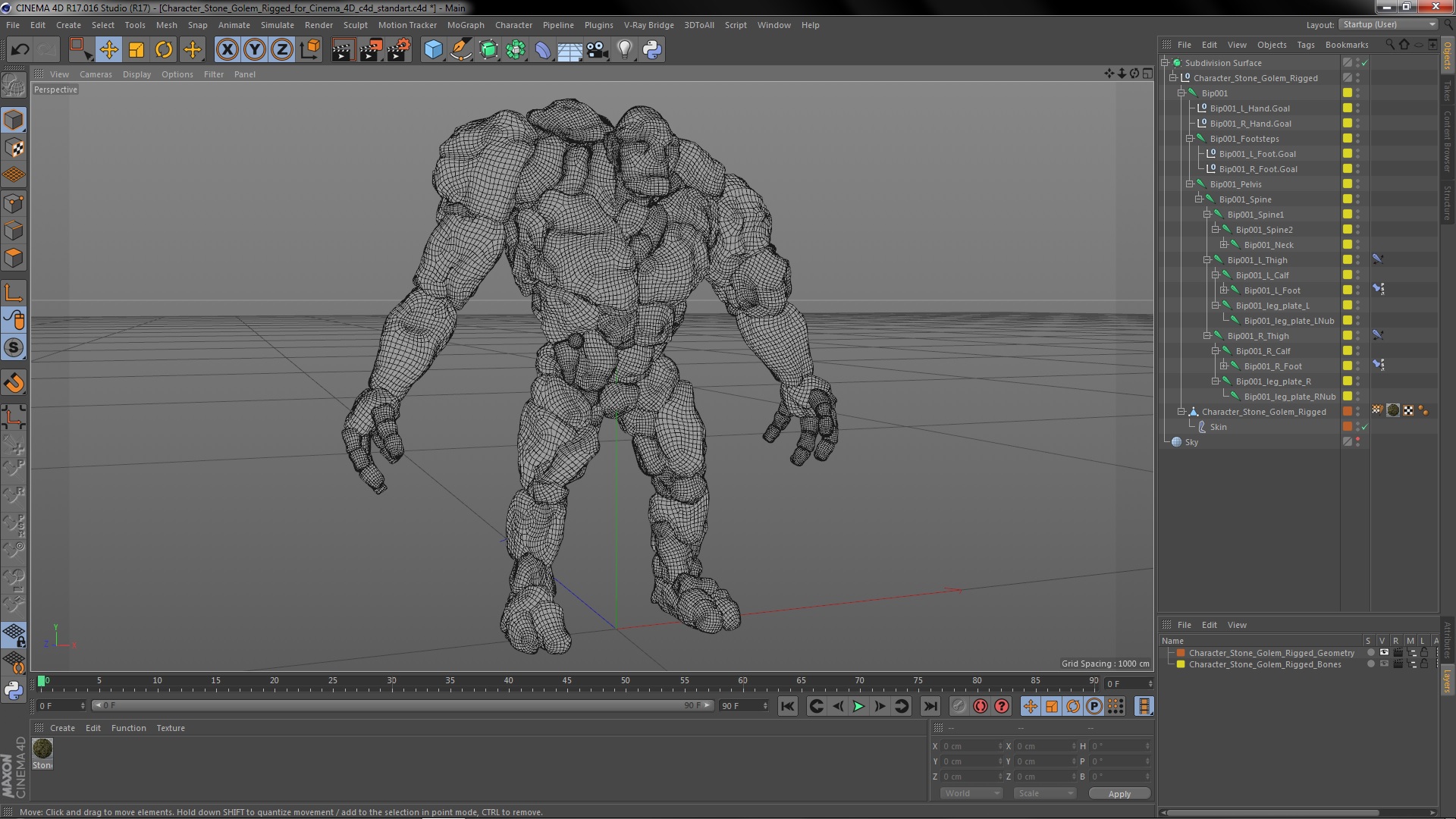 Character Stone Golem Rigged for Cinema 4D 3D