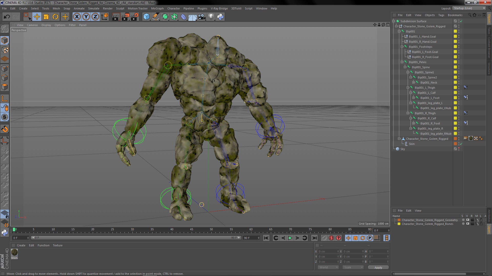 Character Stone Golem Rigged for Cinema 4D 3D