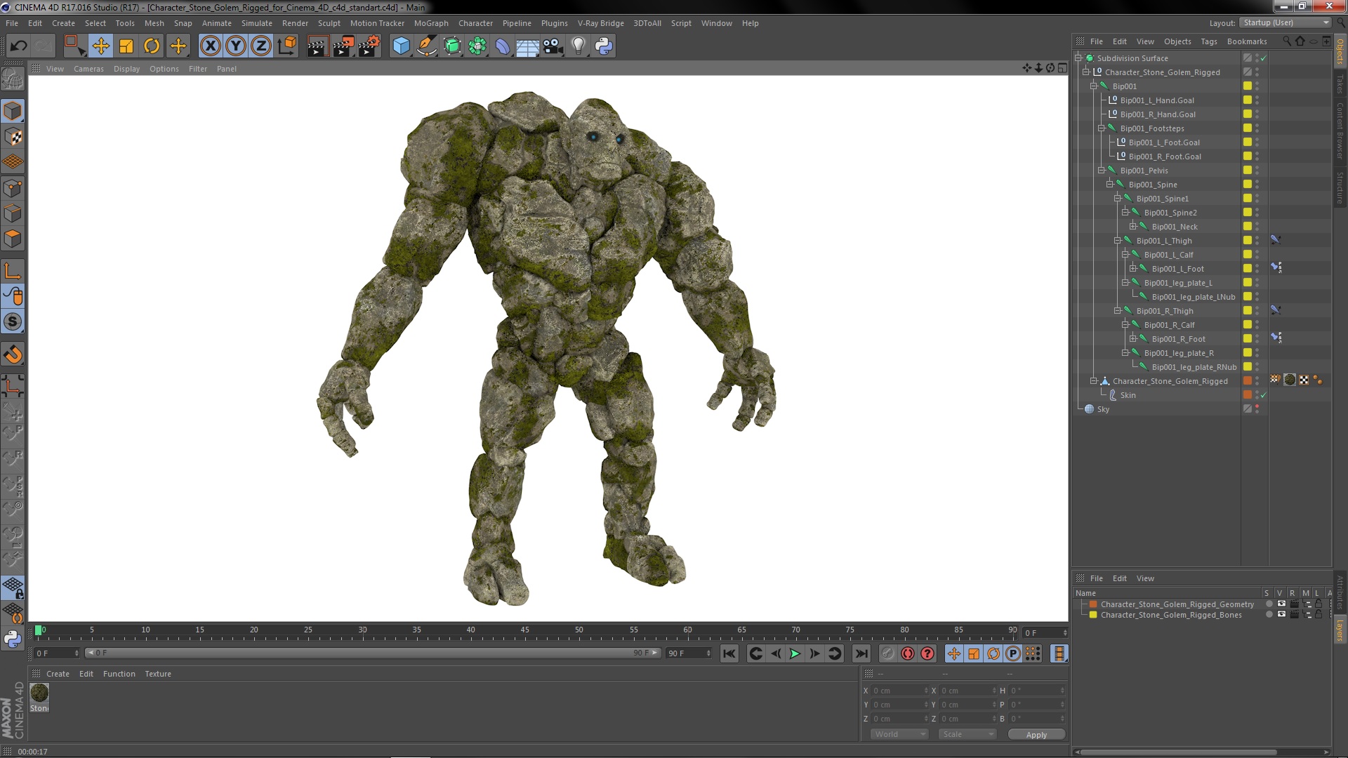 Character Stone Golem Rigged for Cinema 4D 3D