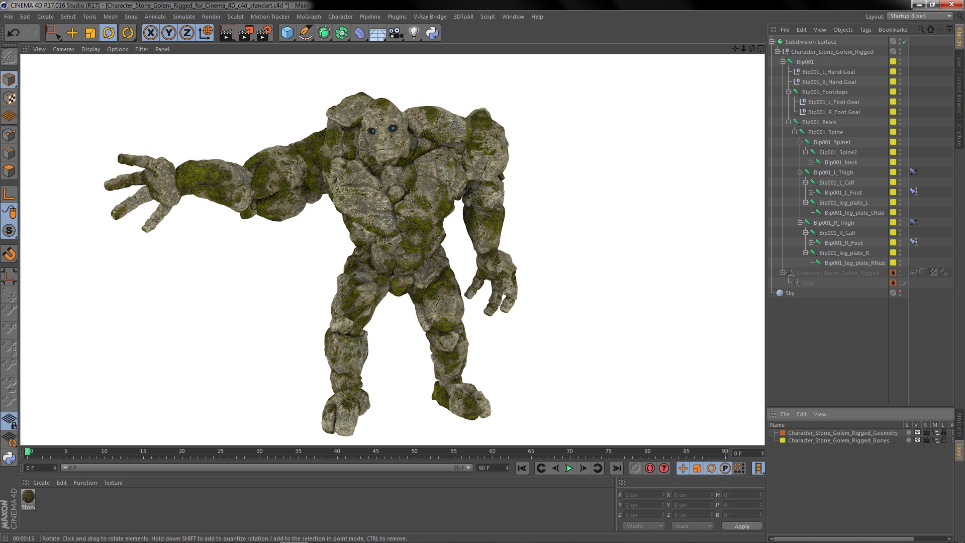 Character Stone Golem Rigged for Cinema 4D 3D