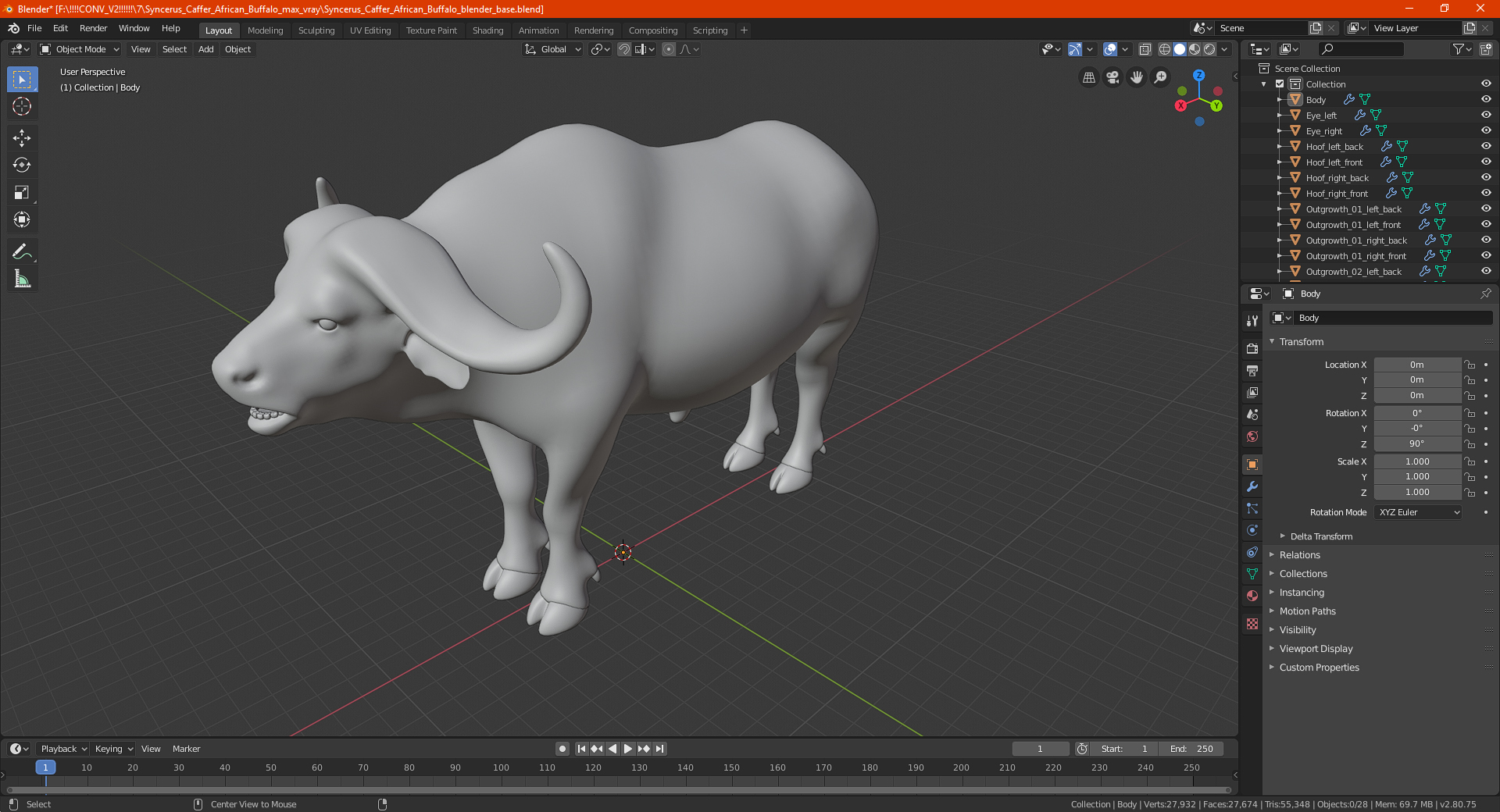 3D Syncerus Caffer African Buffalo