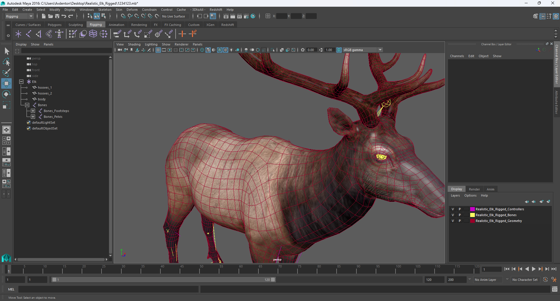 Realistic Elk Rigged for Maya 3D model