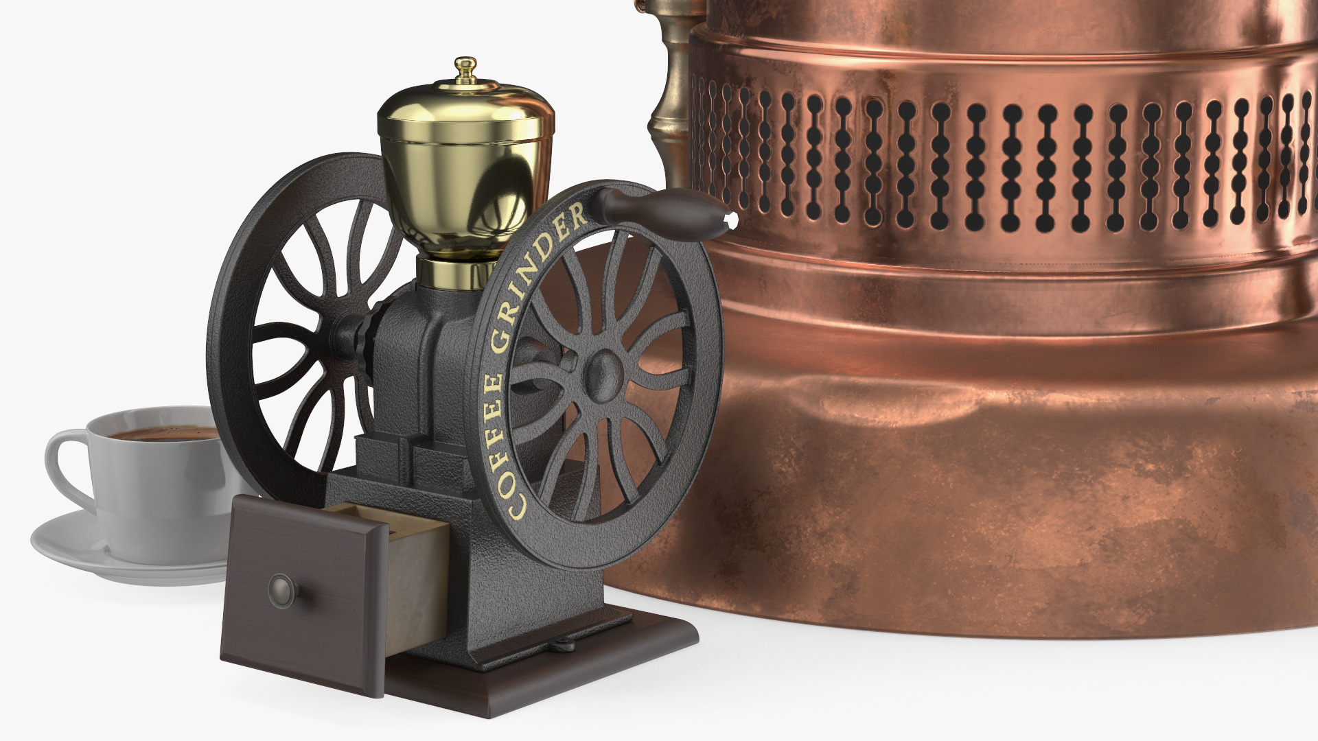Vintage La Pavoni Espresso Machine and Coffee Grinder with Beans 3D model
