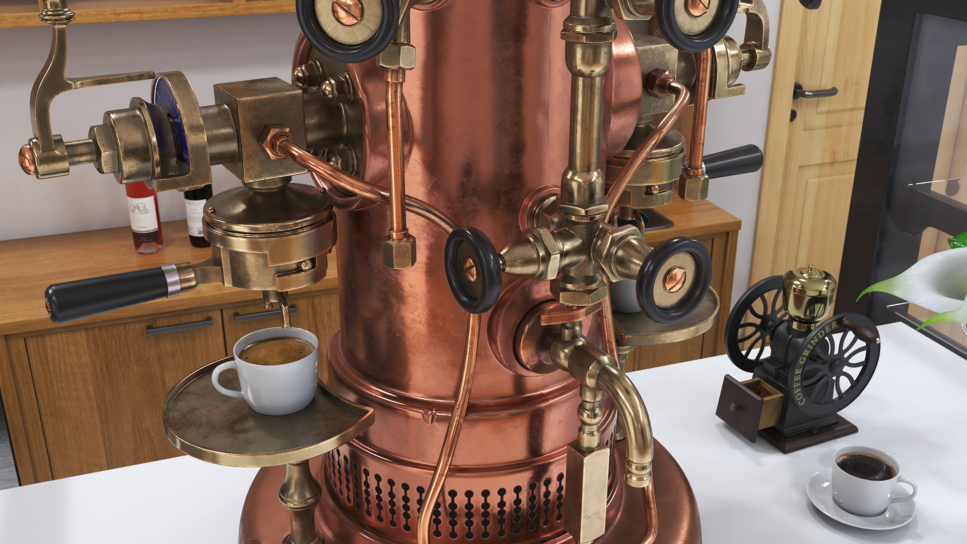 Vintage La Pavoni Espresso Machine and Coffee Grinder with Beans 3D model