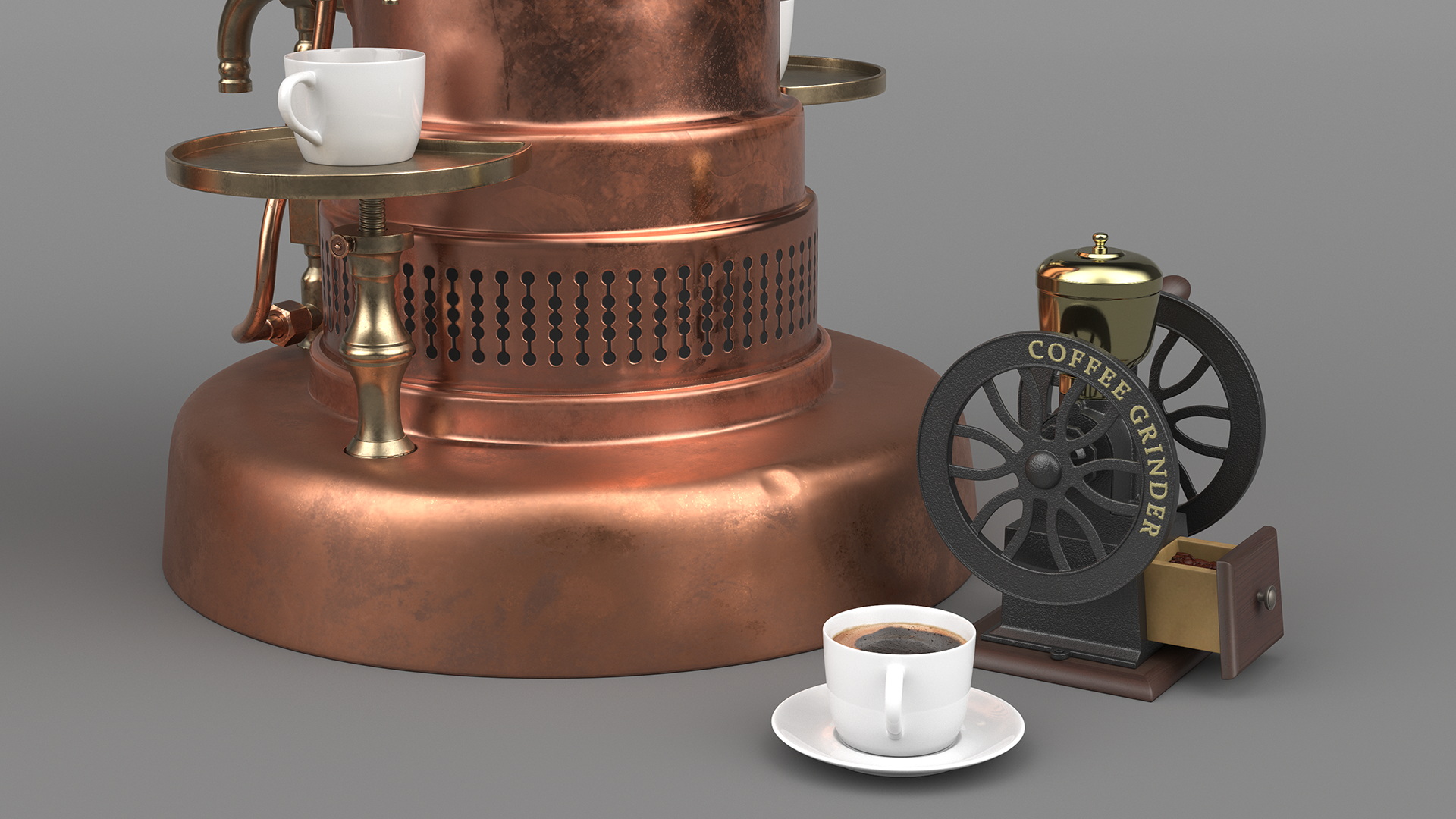 Vintage La Pavoni Espresso Machine and Coffee Grinder with Beans 3D model