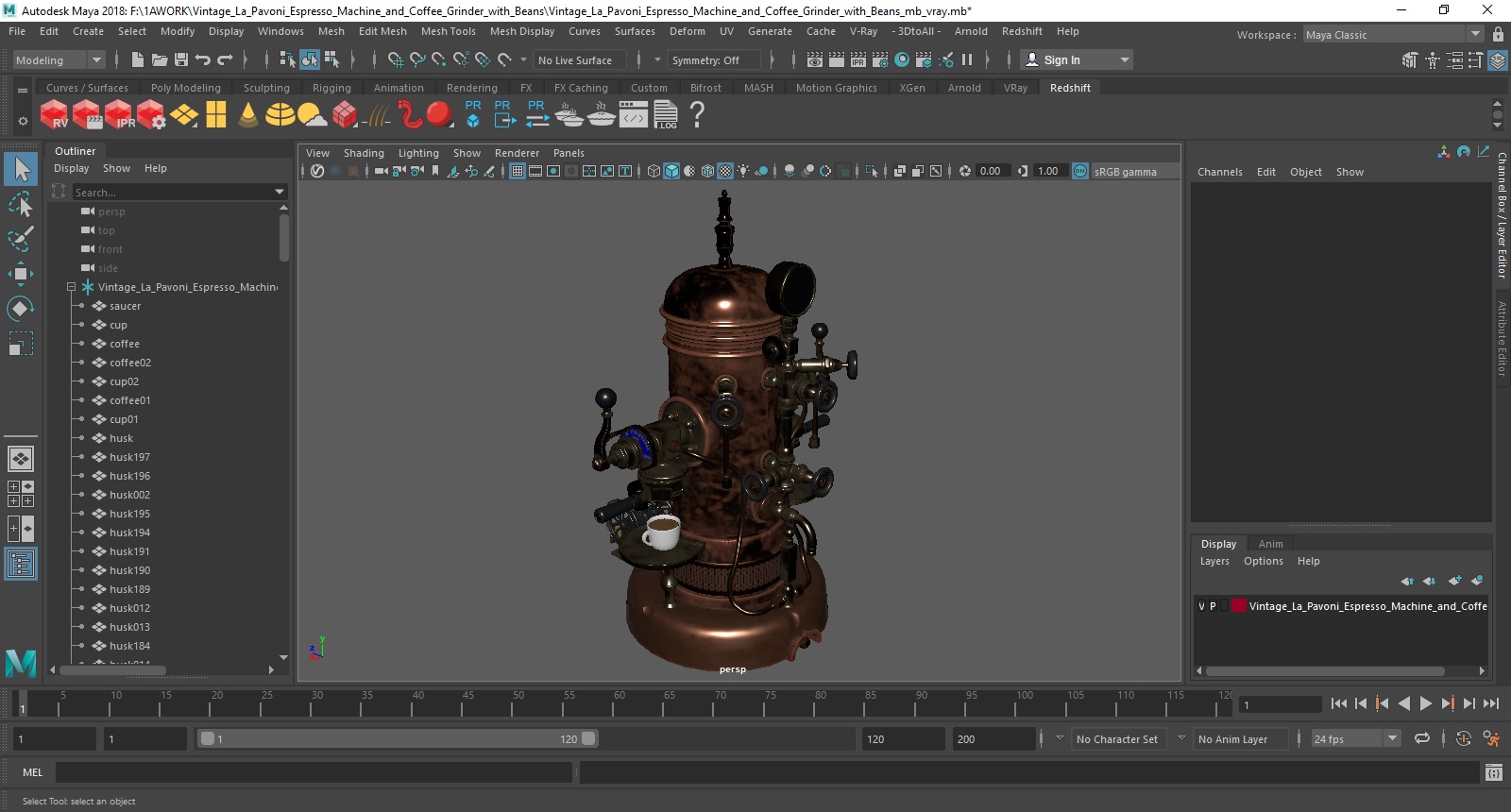 Vintage La Pavoni Espresso Machine and Coffee Grinder with Beans 3D model
