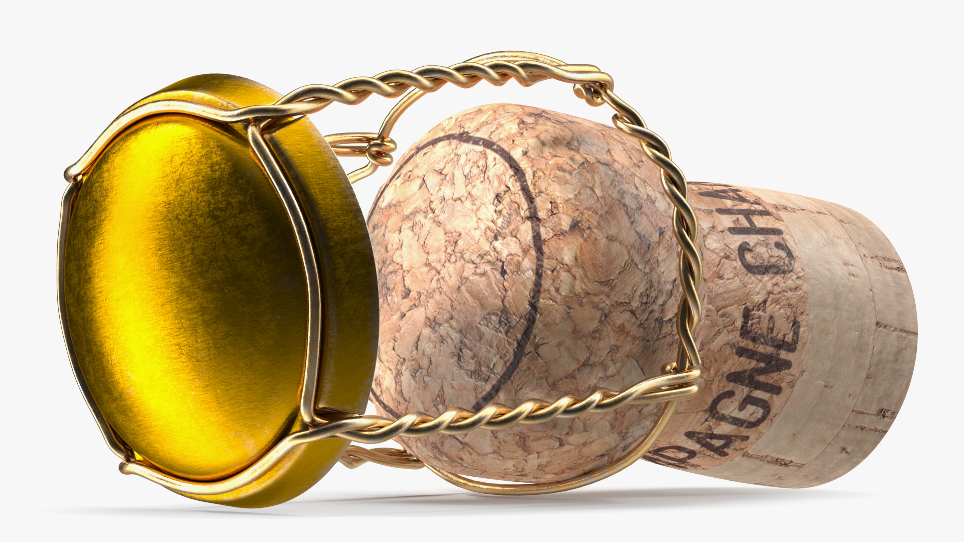 3D model Champagne Bottle Cork Lying Yellow Metal Wire