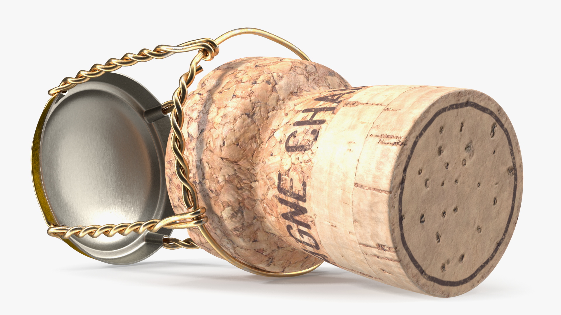 3D model Champagne Bottle Cork Lying Yellow Metal Wire