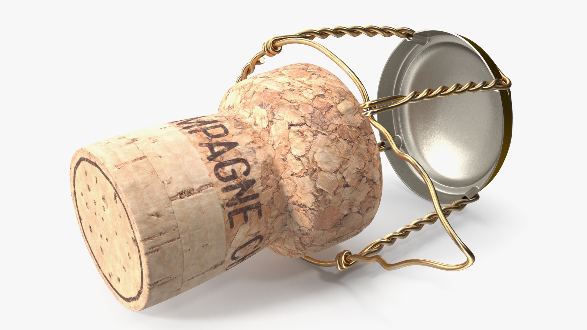 3D model Champagne Bottle Cork Lying Yellow Metal Wire