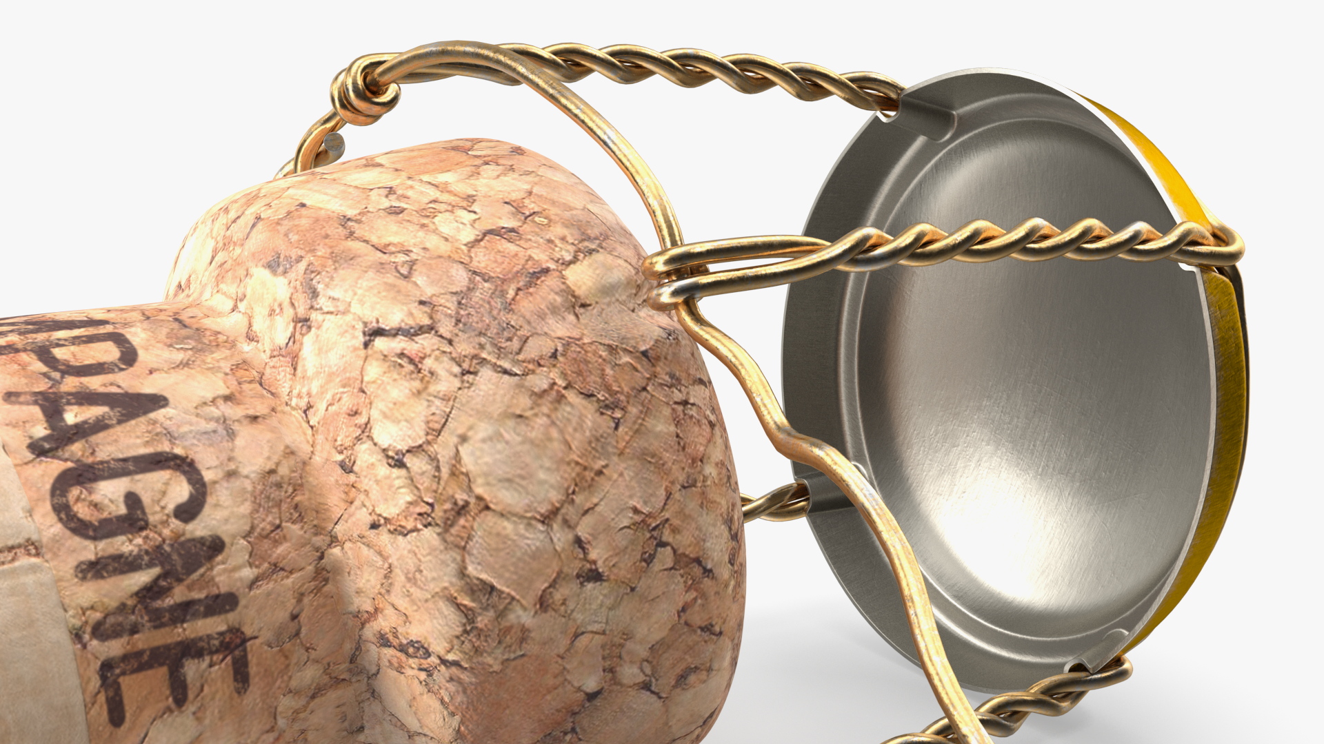 3D model Champagne Bottle Cork Lying Yellow Metal Wire