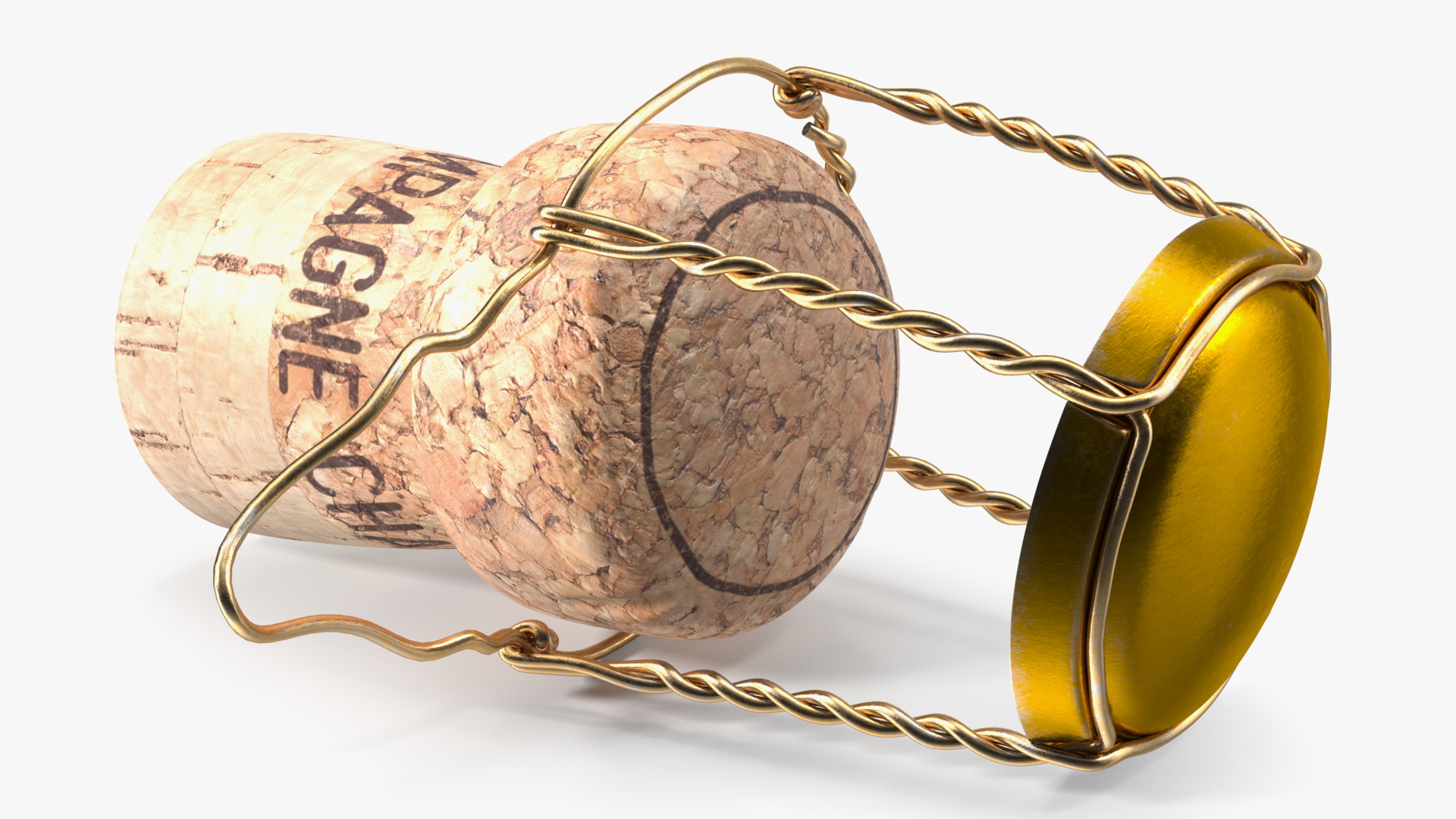 3D model Champagne Bottle Cork Lying Yellow Metal Wire