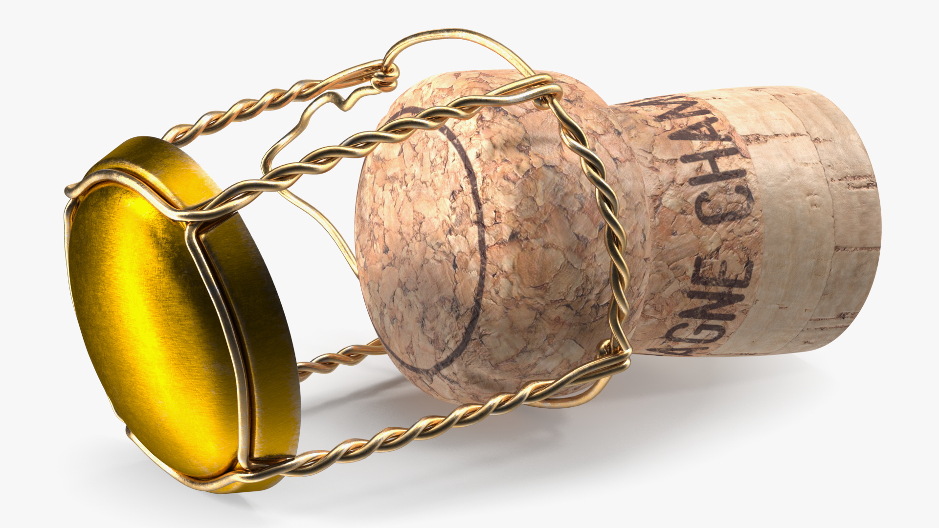 3D model Champagne Bottle Cork Lying Yellow Metal Wire