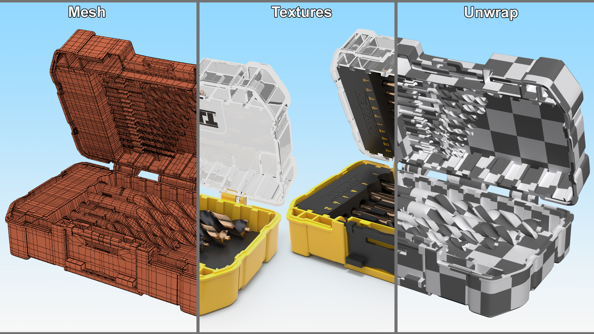 DeWalt Black and Gold HSS Drill Bit Set with Case 3D model