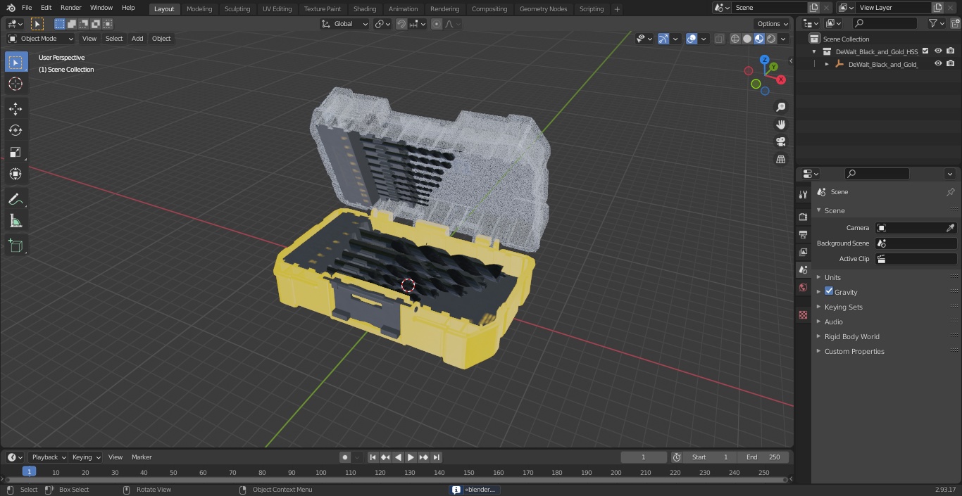 DeWalt Black and Gold HSS Drill Bit Set with Case 3D model