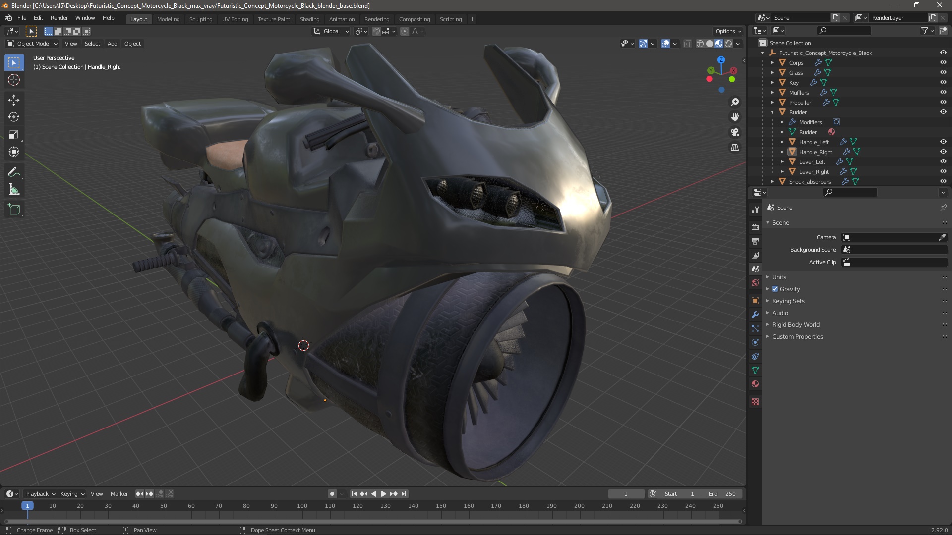 3D model Futuristic Concept Motorcycle Black