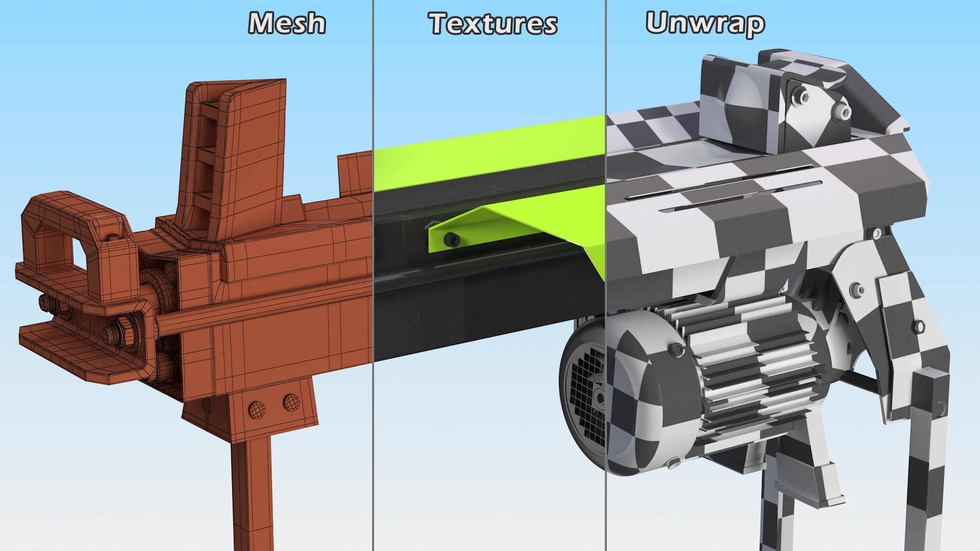 Electric Log Splitter with Stand Rigged 3D model