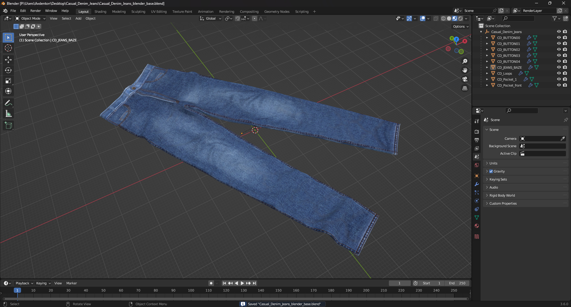 3D Casual Denim Jeans model