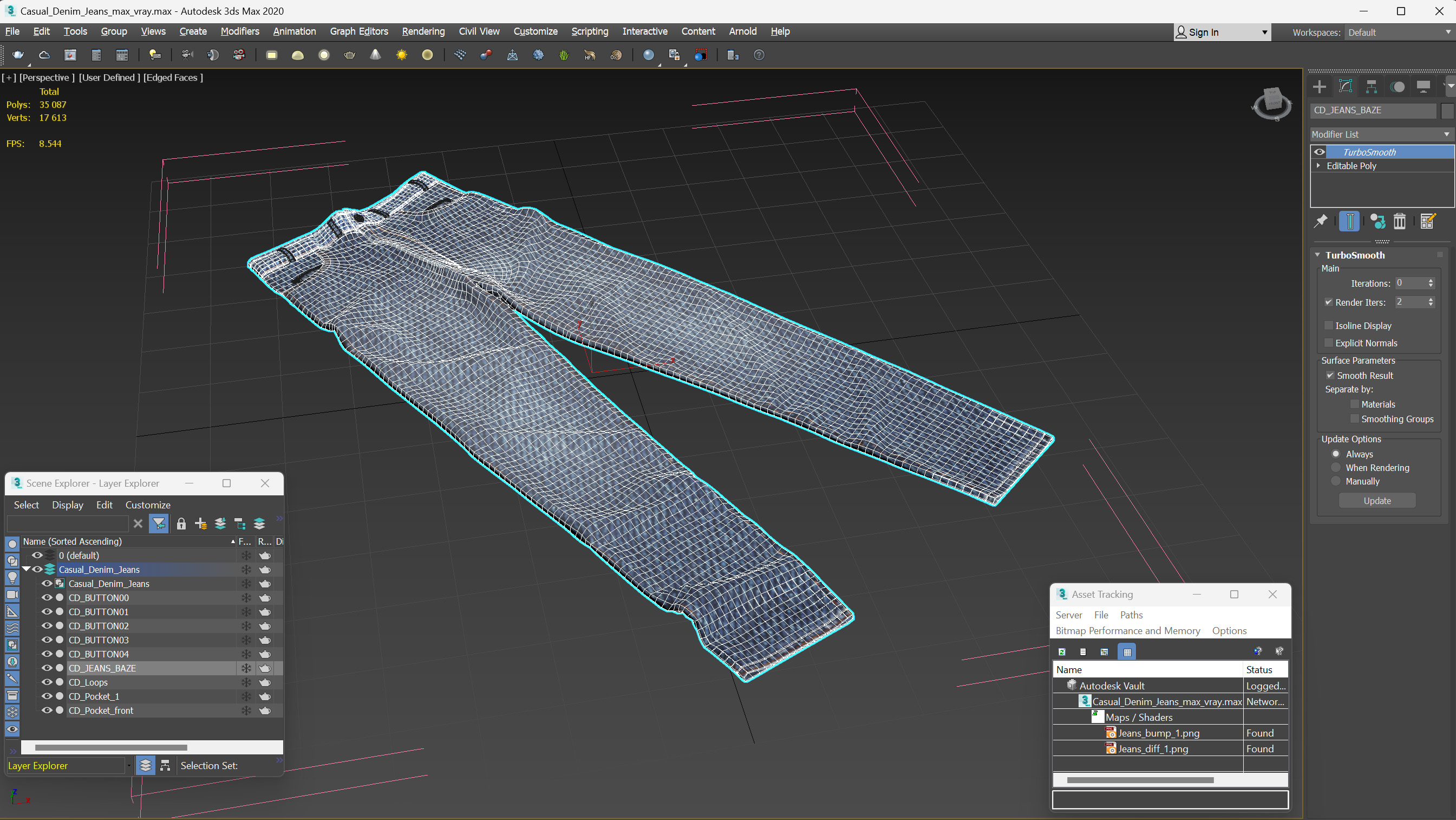 3D Casual Denim Jeans model