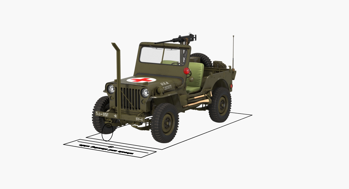 3D Jeep Willys MB Ambulance Rigged