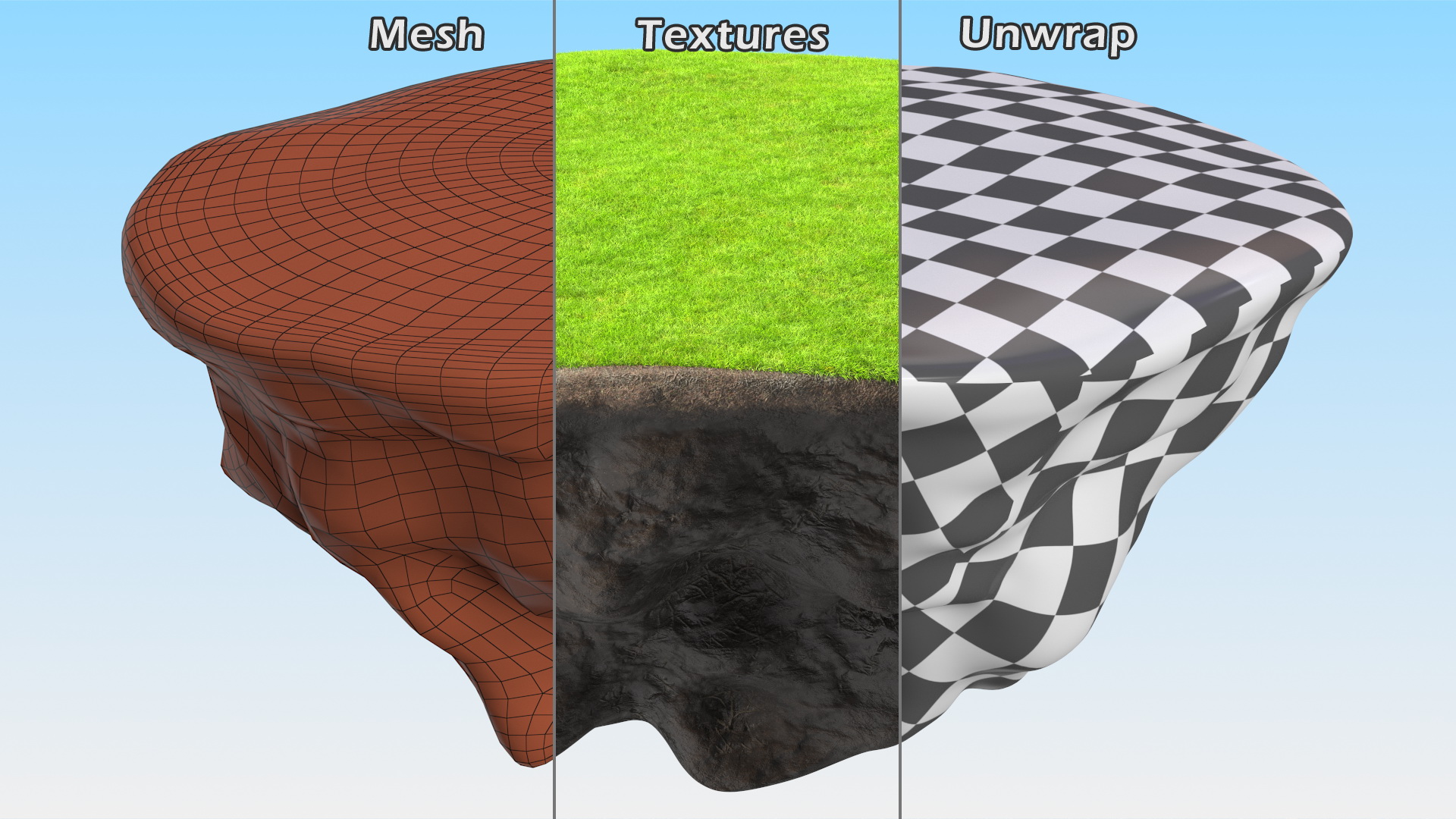 Round Soil Ground Cross Section with Green Grass Fur 3D