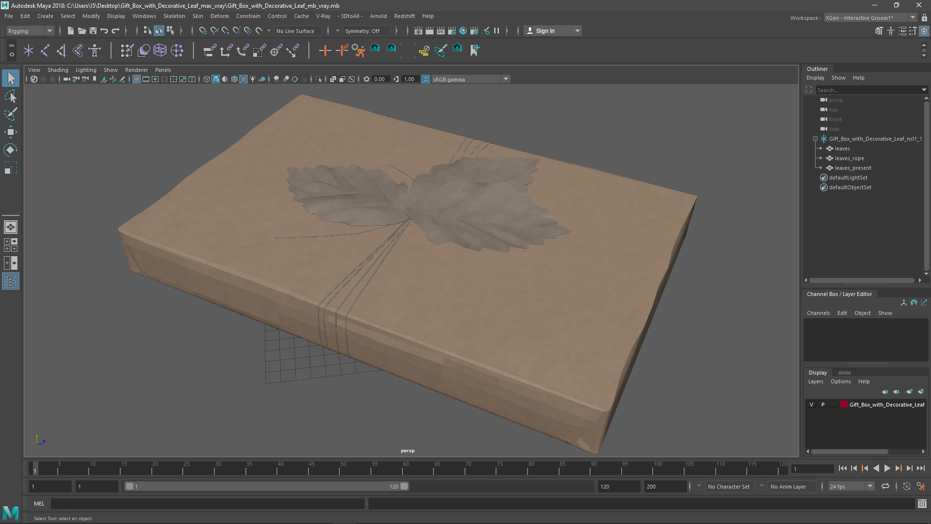 Gift Box with Decorative Leaf 3D model