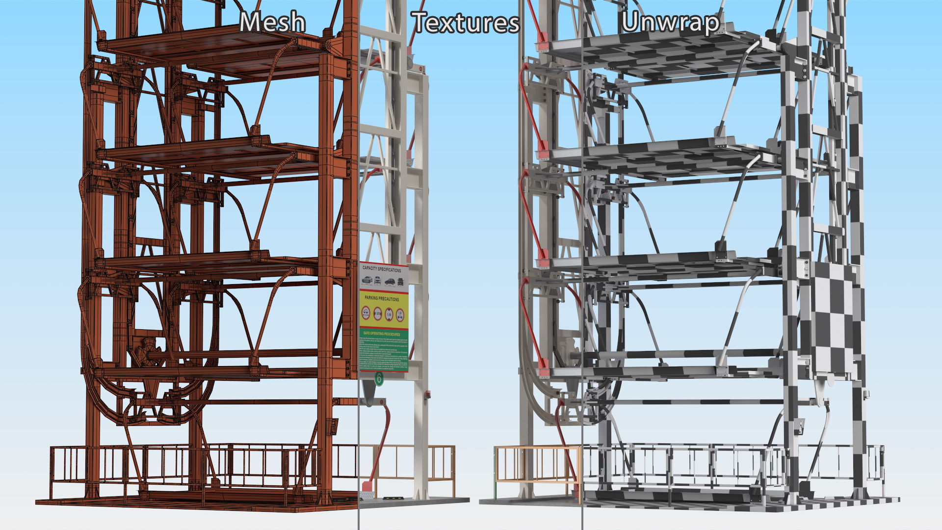 3D model 16 Car Parking Lift Rotary System Rigged
