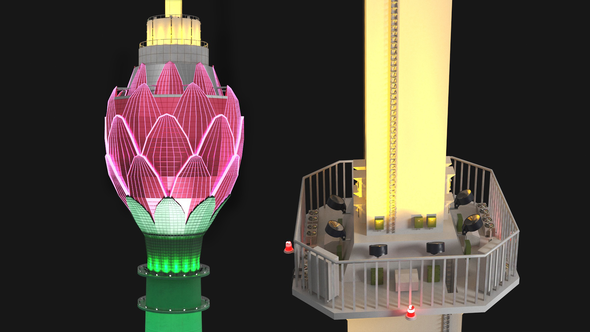3D Colombo Lotus Tower at Night Time model