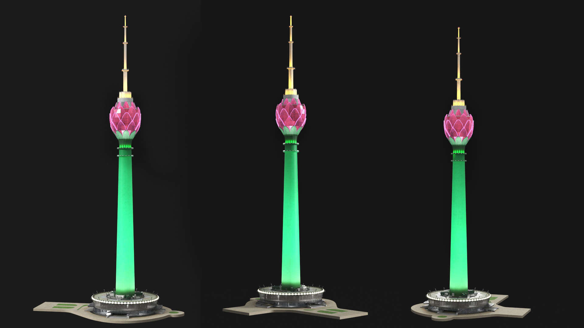 3D Colombo Lotus Tower at Night Time model