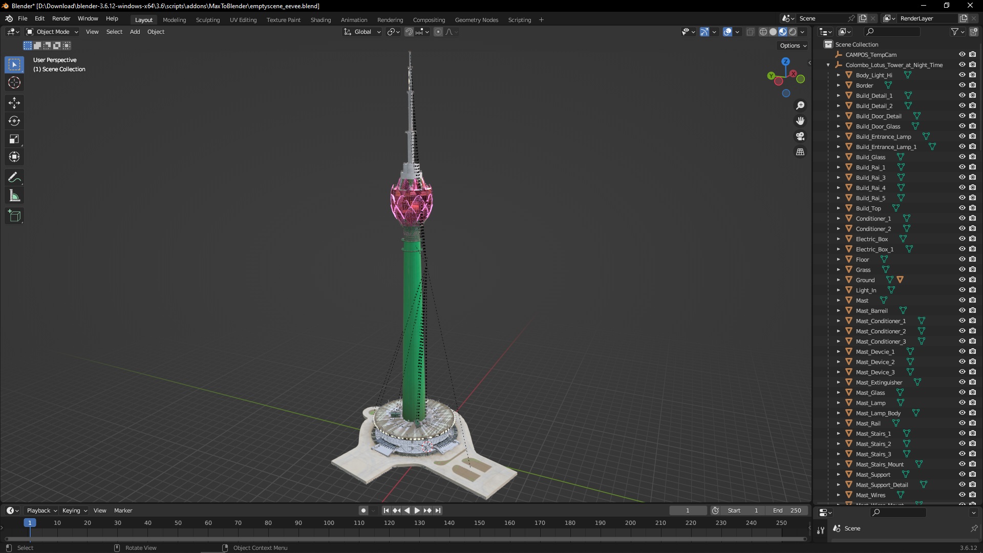 3D Colombo Lotus Tower at Night Time model