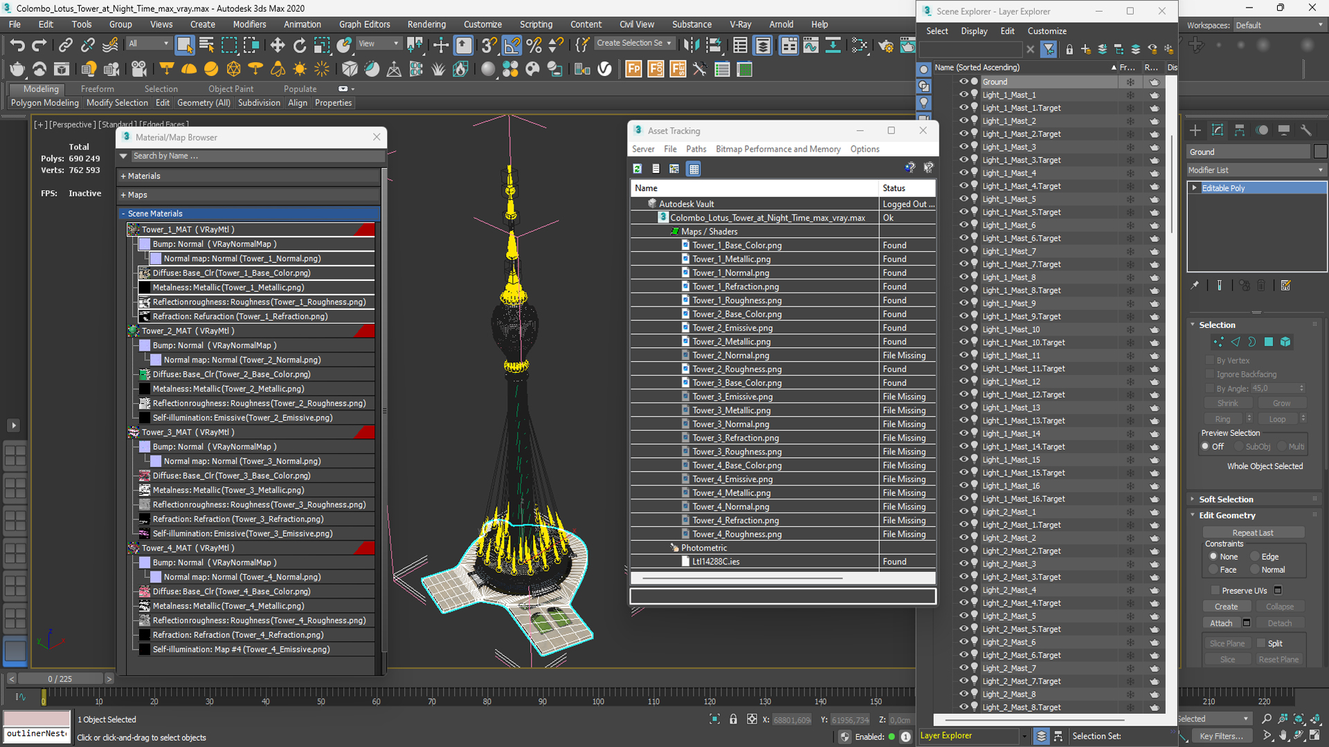 3D Colombo Lotus Tower at Night Time model