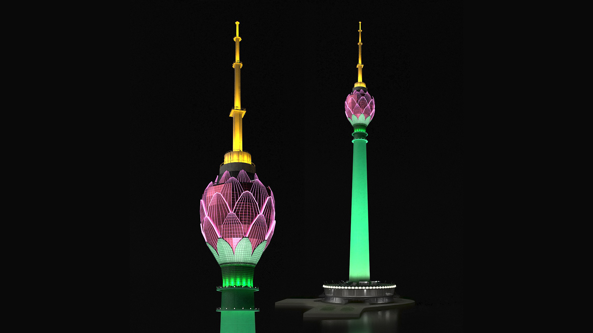 3D Colombo Lotus Tower at Night Time model