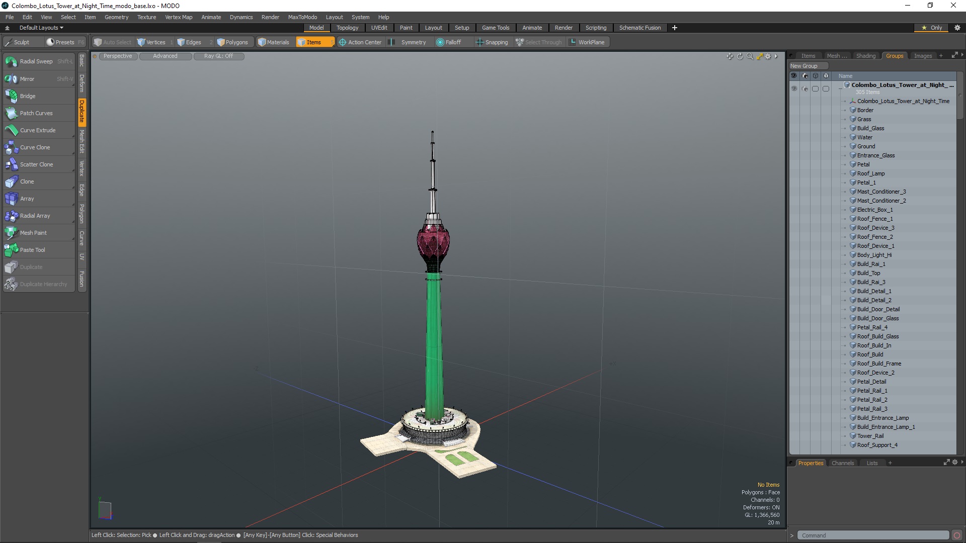 3D Colombo Lotus Tower at Night Time model