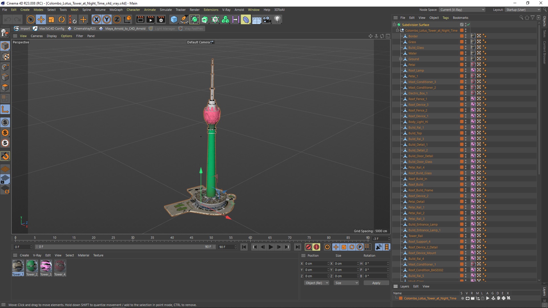 3D Colombo Lotus Tower at Night Time model