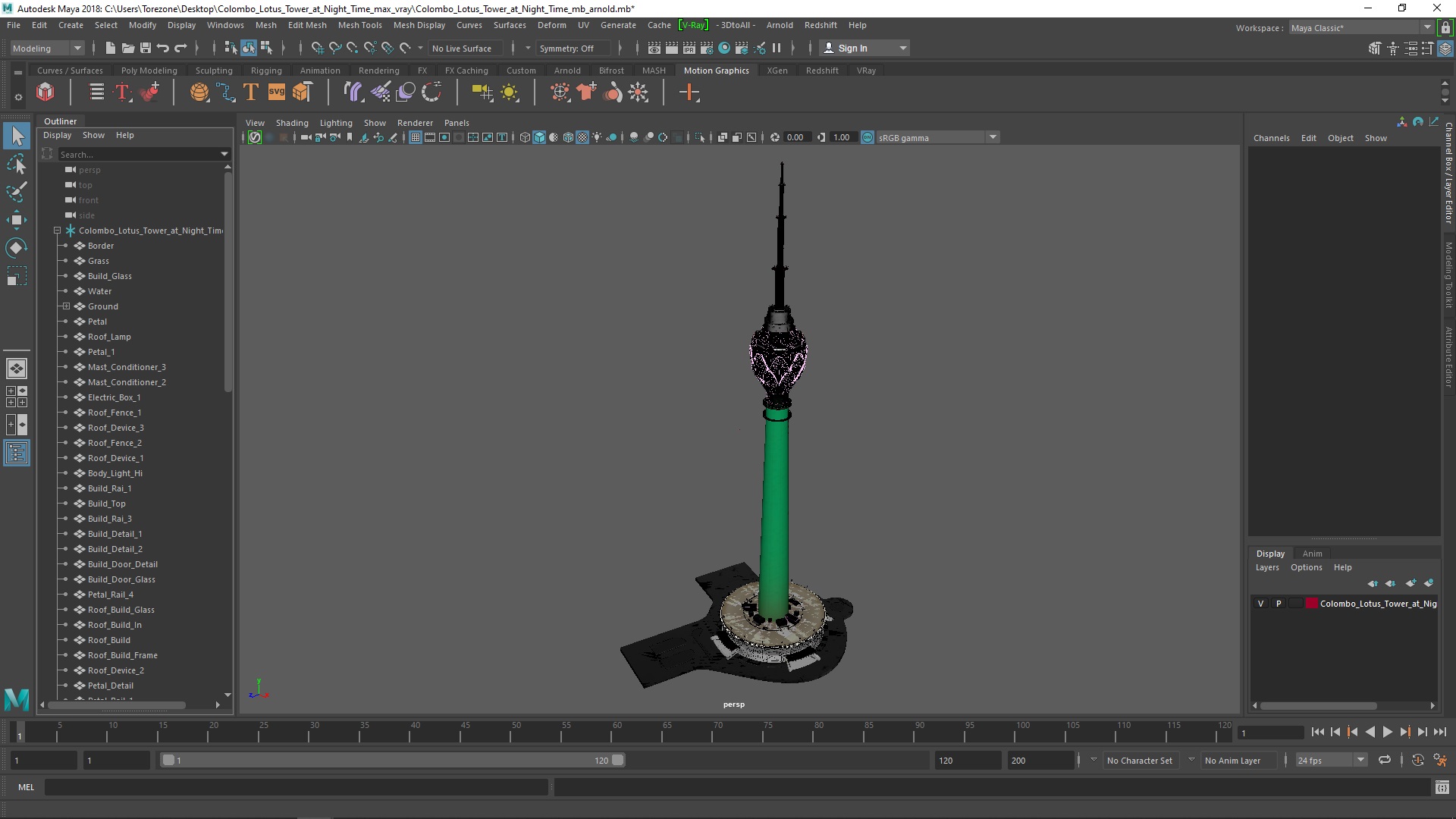 3D Colombo Lotus Tower at Night Time model
