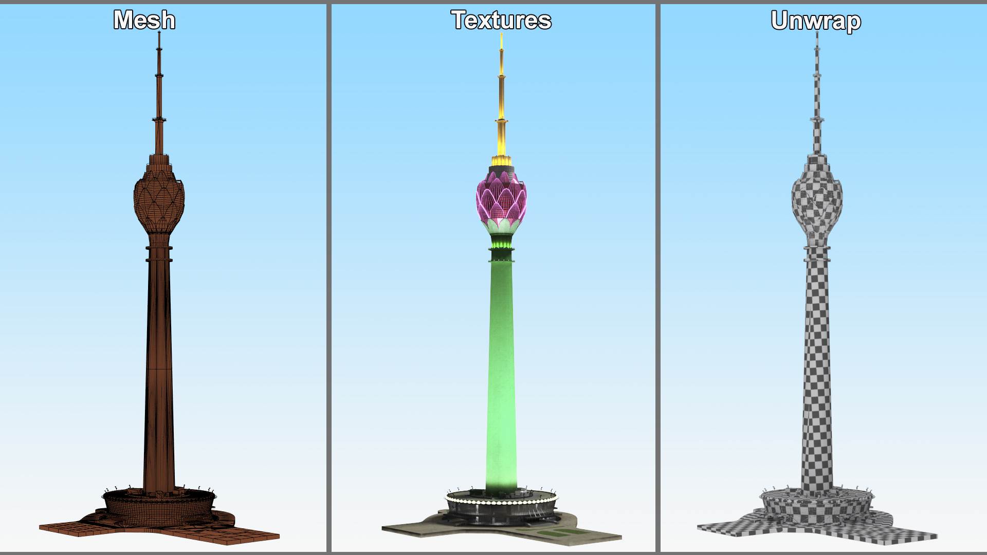 3D Colombo Lotus Tower at Night Time model