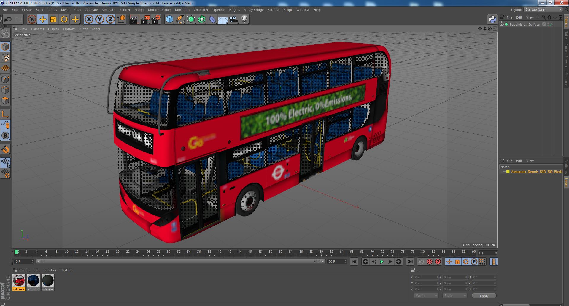 3D Electric Bus Alexander Dennis BYD 500 Simple Interior model