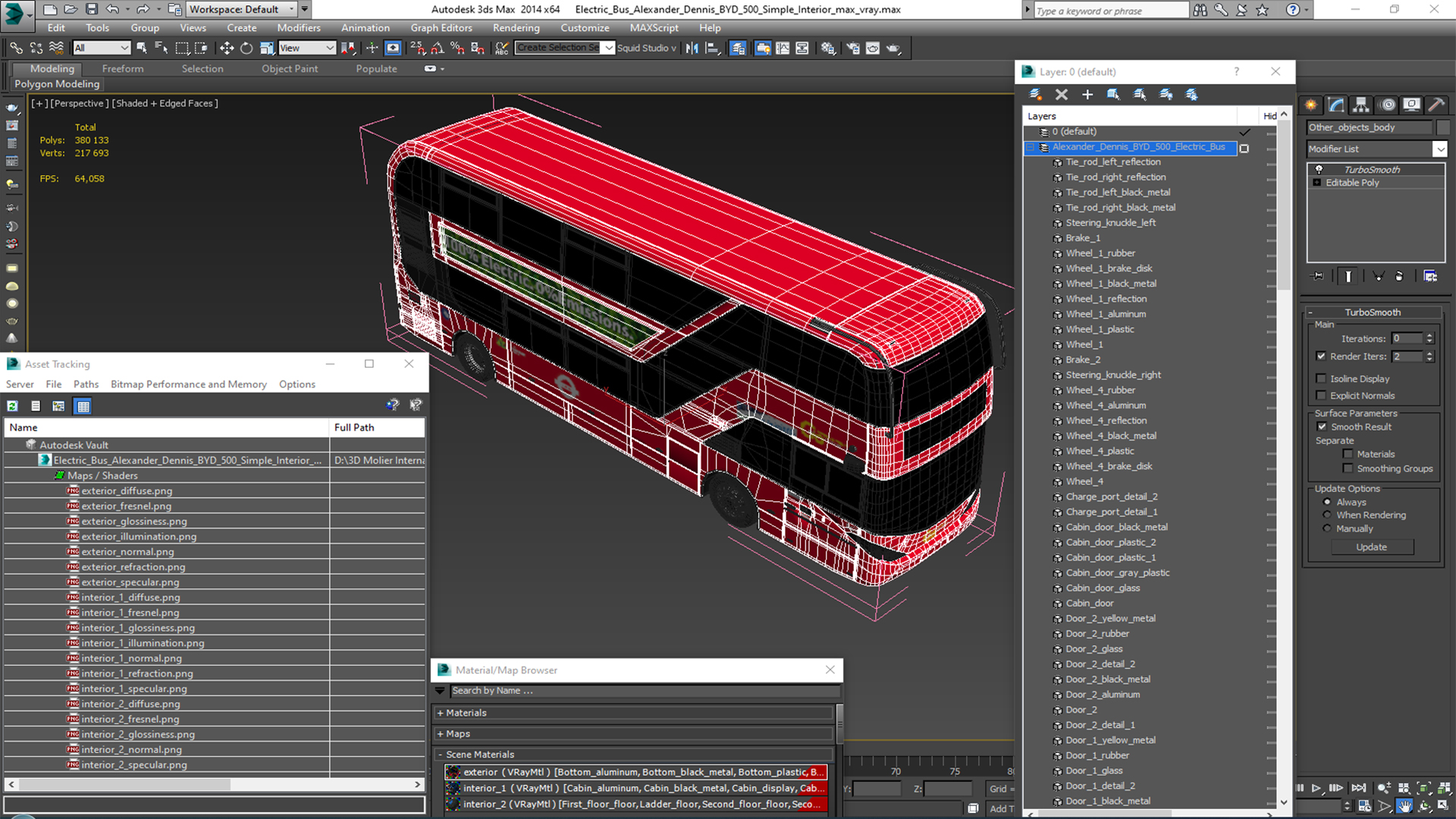 3D Electric Bus Alexander Dennis BYD 500 Simple Interior model
