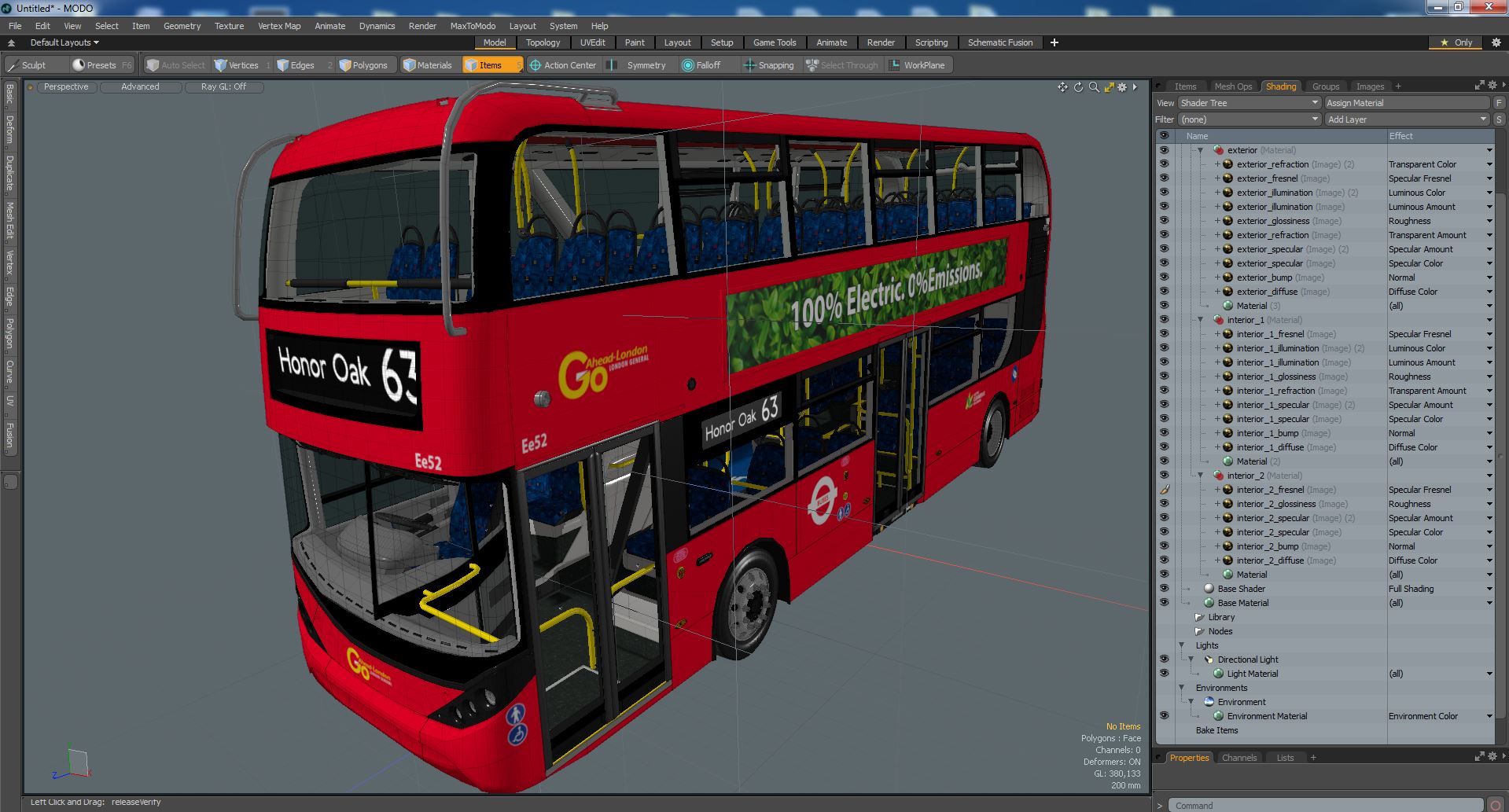 3D Electric Bus Alexander Dennis BYD 500 Simple Interior model