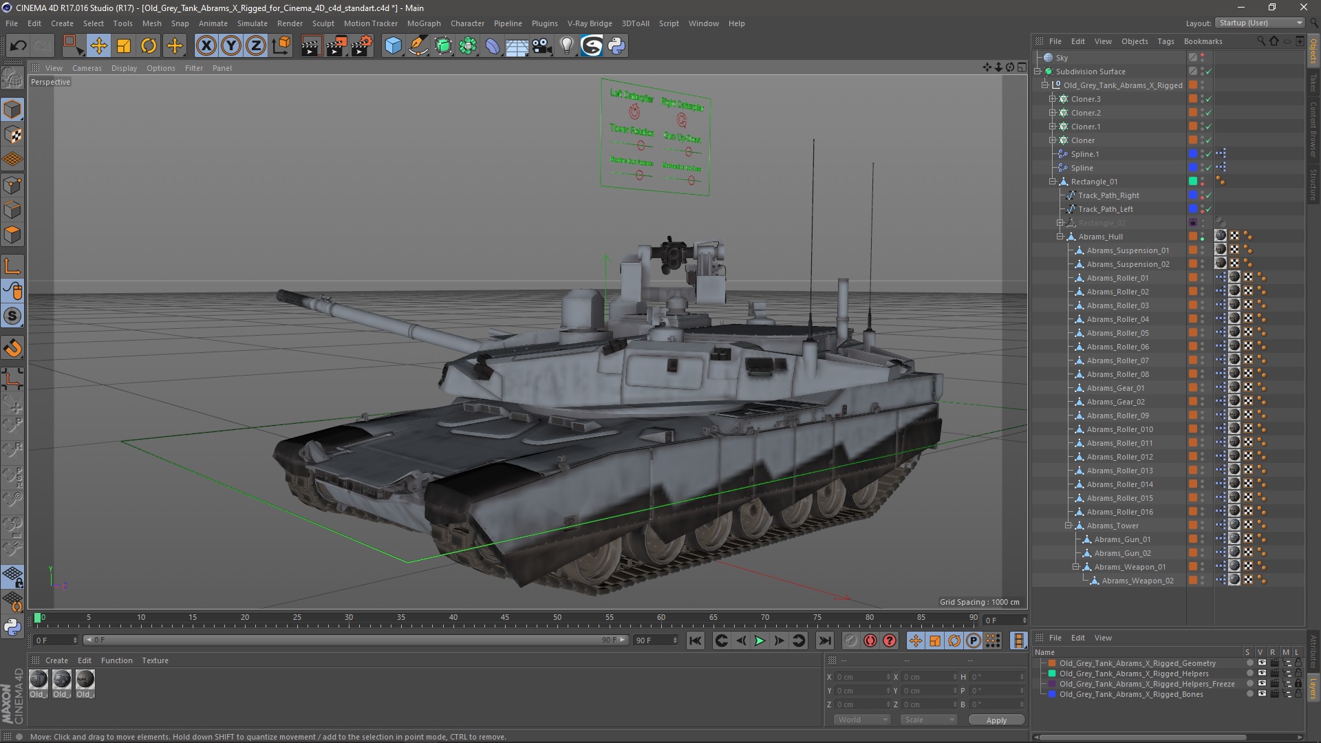 3D Old Grey Tank Abrams X Rigged for Cinema 4D model