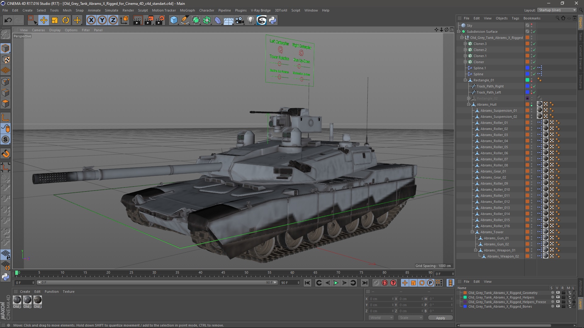 3D Old Grey Tank Abrams X Rigged for Cinema 4D model