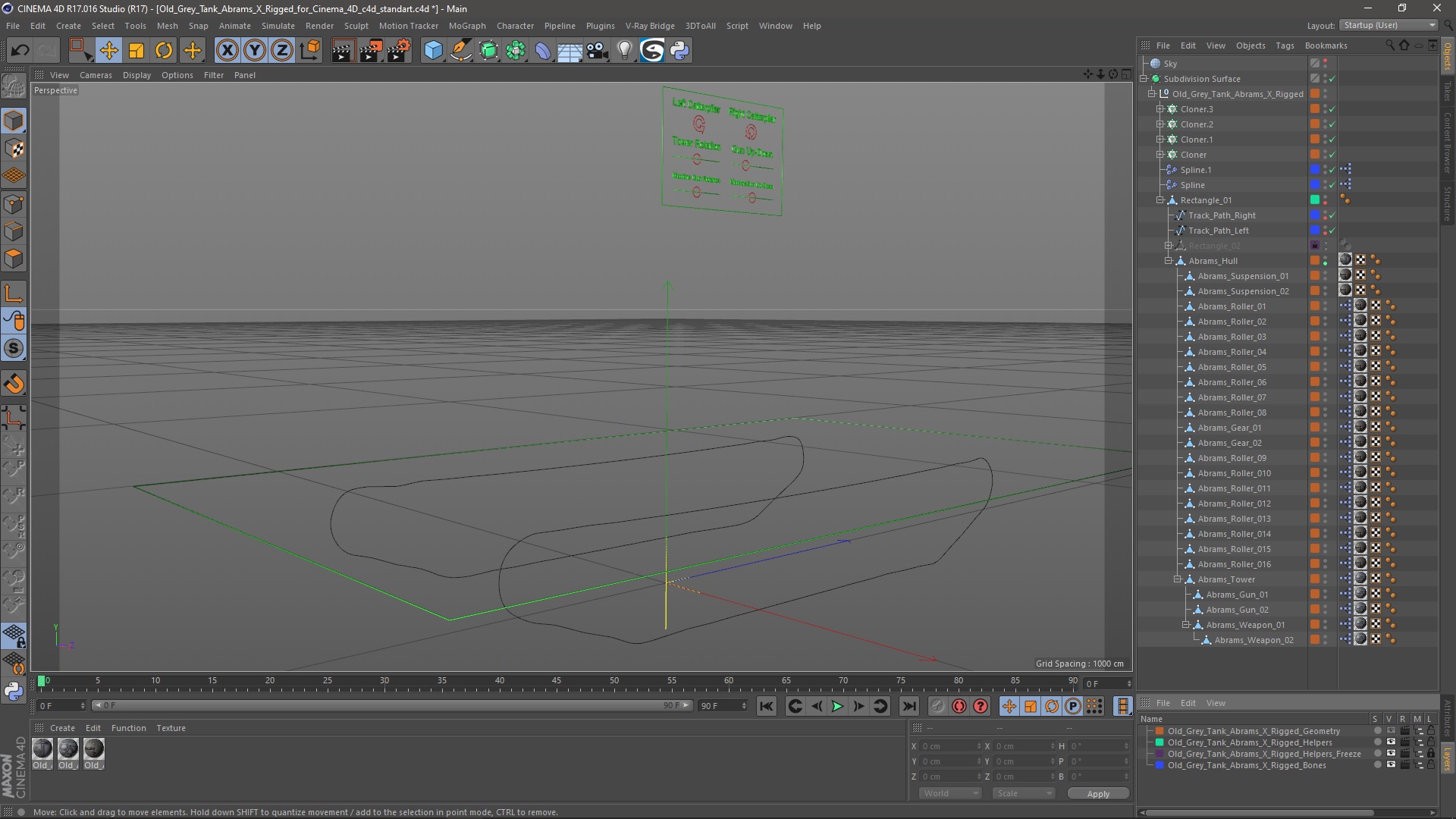 3D Old Grey Tank Abrams X Rigged for Cinema 4D model