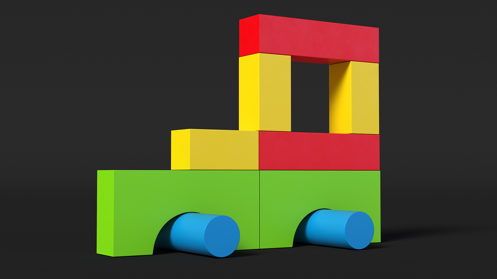 3D Wooden Construction Car Colored