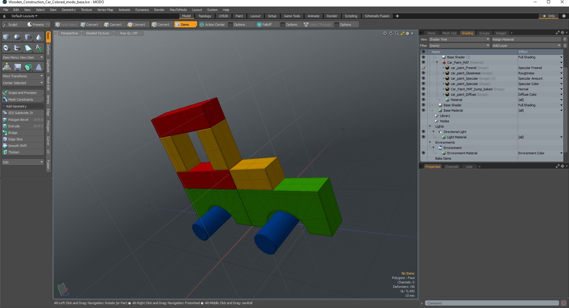 3D Wooden Construction Car Colored