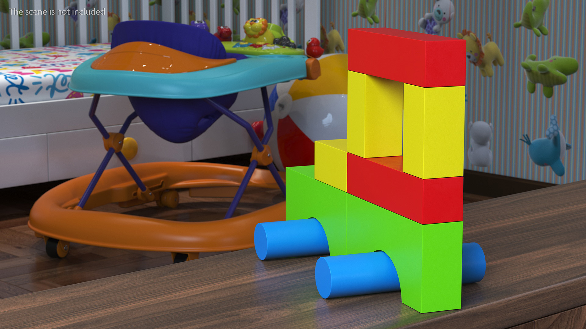 3D Wooden Construction Car Colored