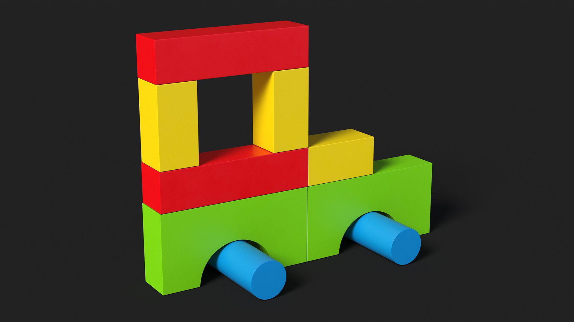 3D Wooden Construction Car Colored