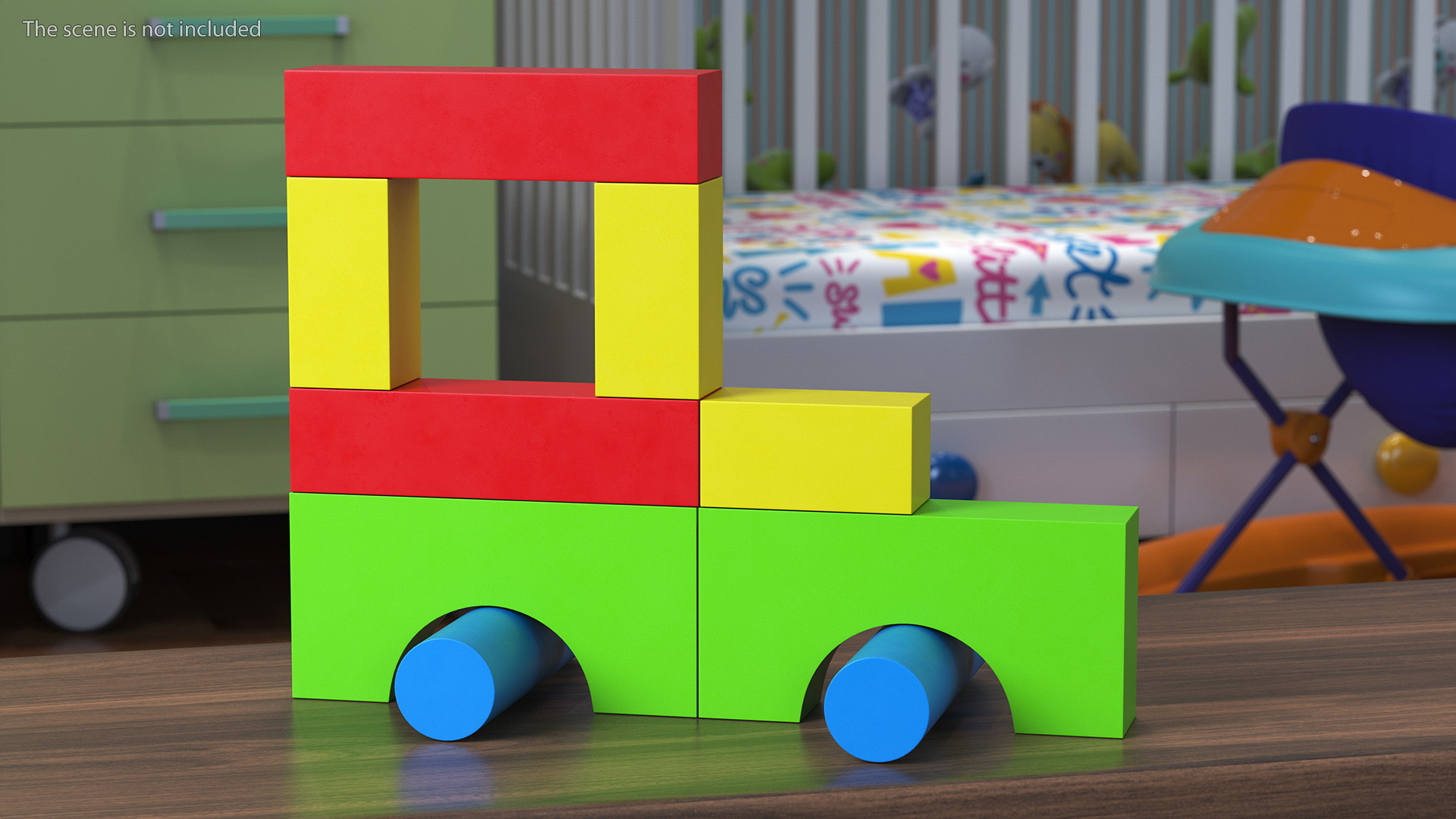 3D Wooden Construction Car Colored
