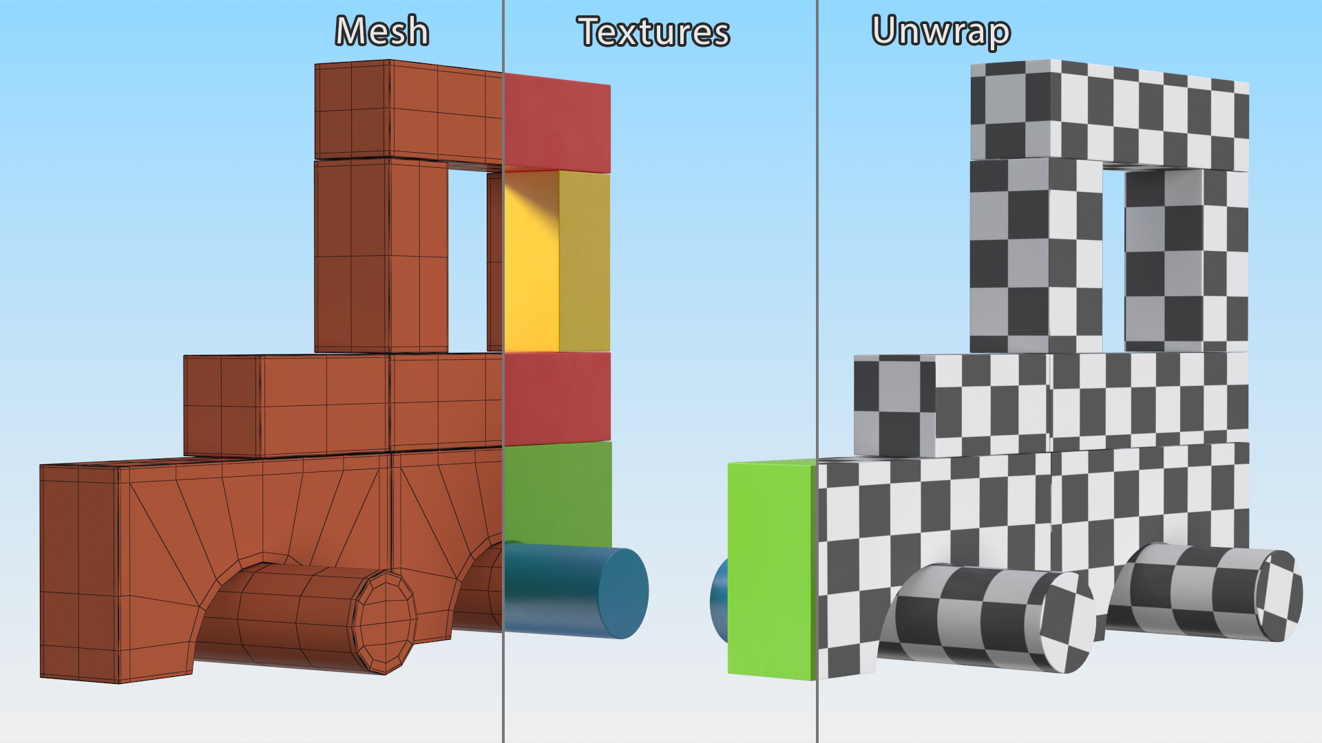 3D Wooden Construction Car Colored
