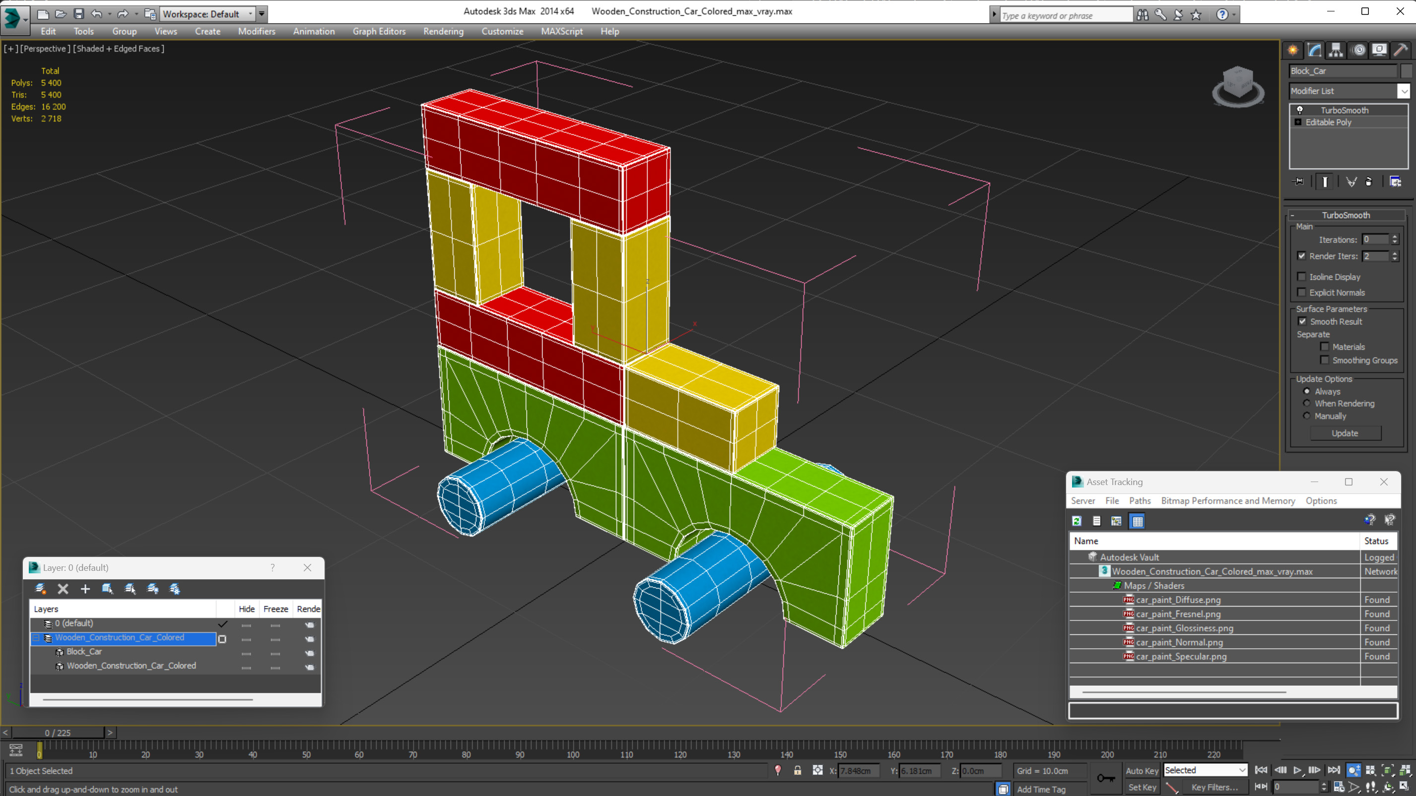 3D Wooden Construction Car Colored