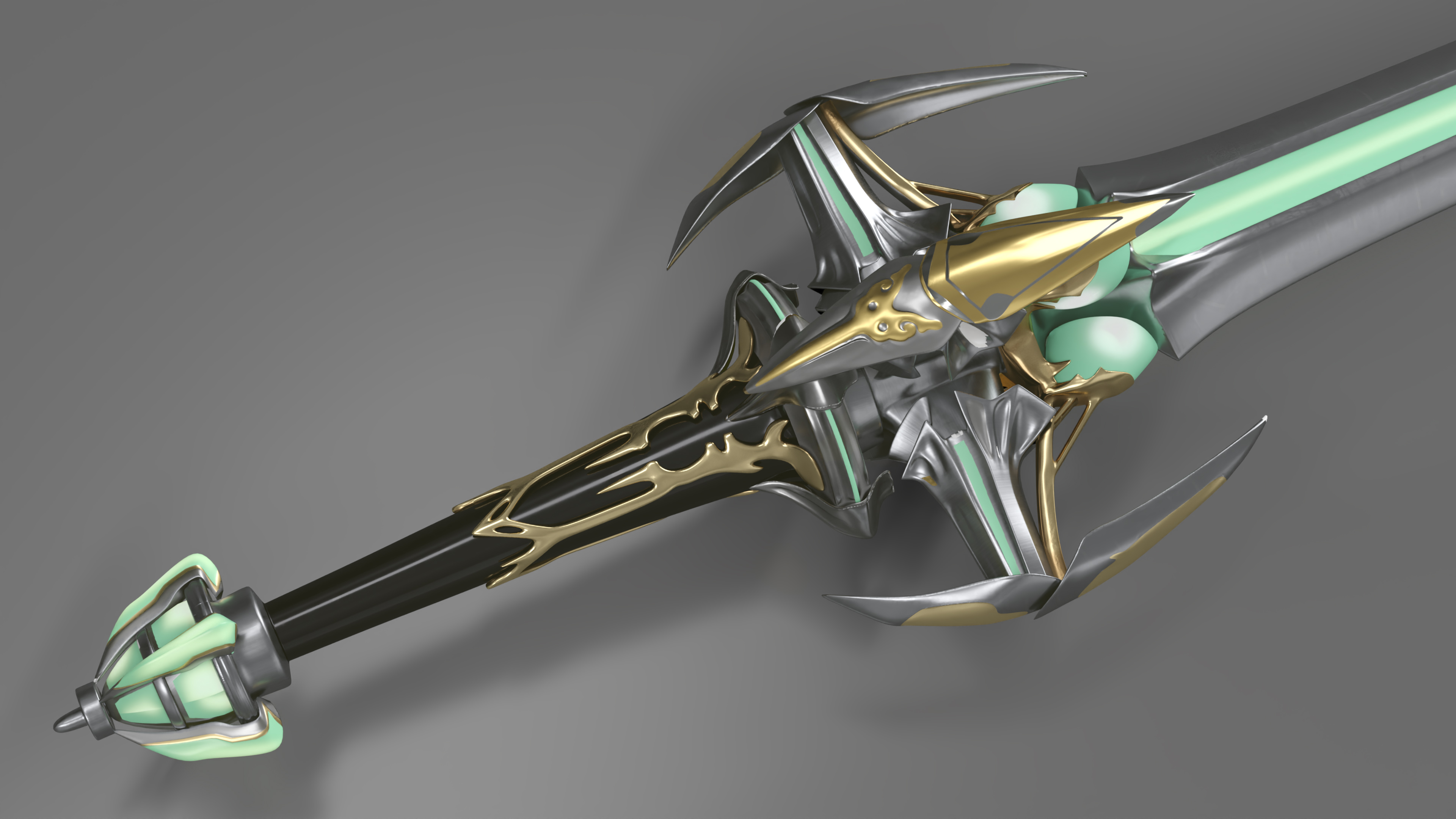 Futuristic Green Sword with Spikes 3D model